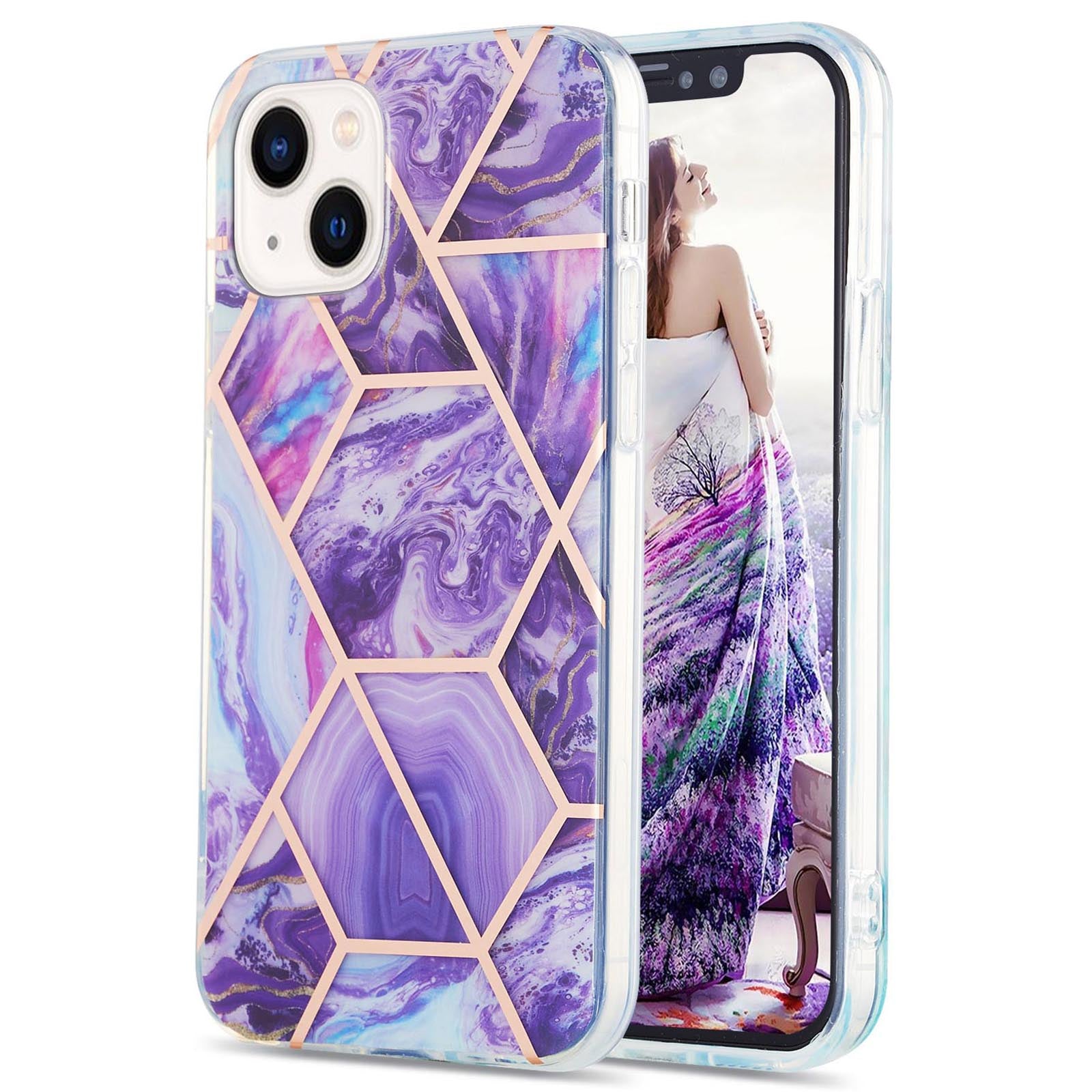 YB IMD Series-3 For iPhone 15 Plus Marble Pattern IMD TPU Phone Case IML Double-sided Electroplating Cover