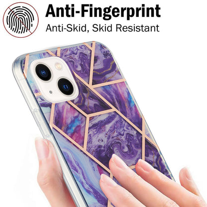 YB IMD Series-3 For iPhone 15 Plus Marble Pattern IMD TPU Phone Case IML Double-sided Electroplating Cover