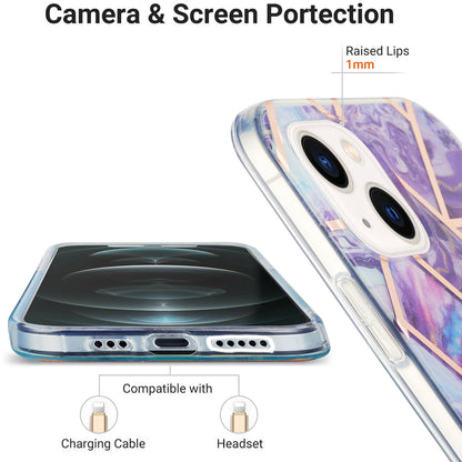 YB IMD Series-3 For iPhone 15 Plus Marble Pattern IMD TPU Phone Case IML Double-sided Electroplating Cover