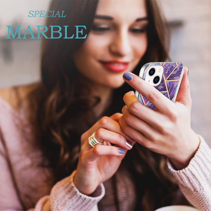 YB IMD Series-3 For iPhone 15 Plus Marble Pattern IMD TPU Phone Case IML Double-sided Electroplating Cover