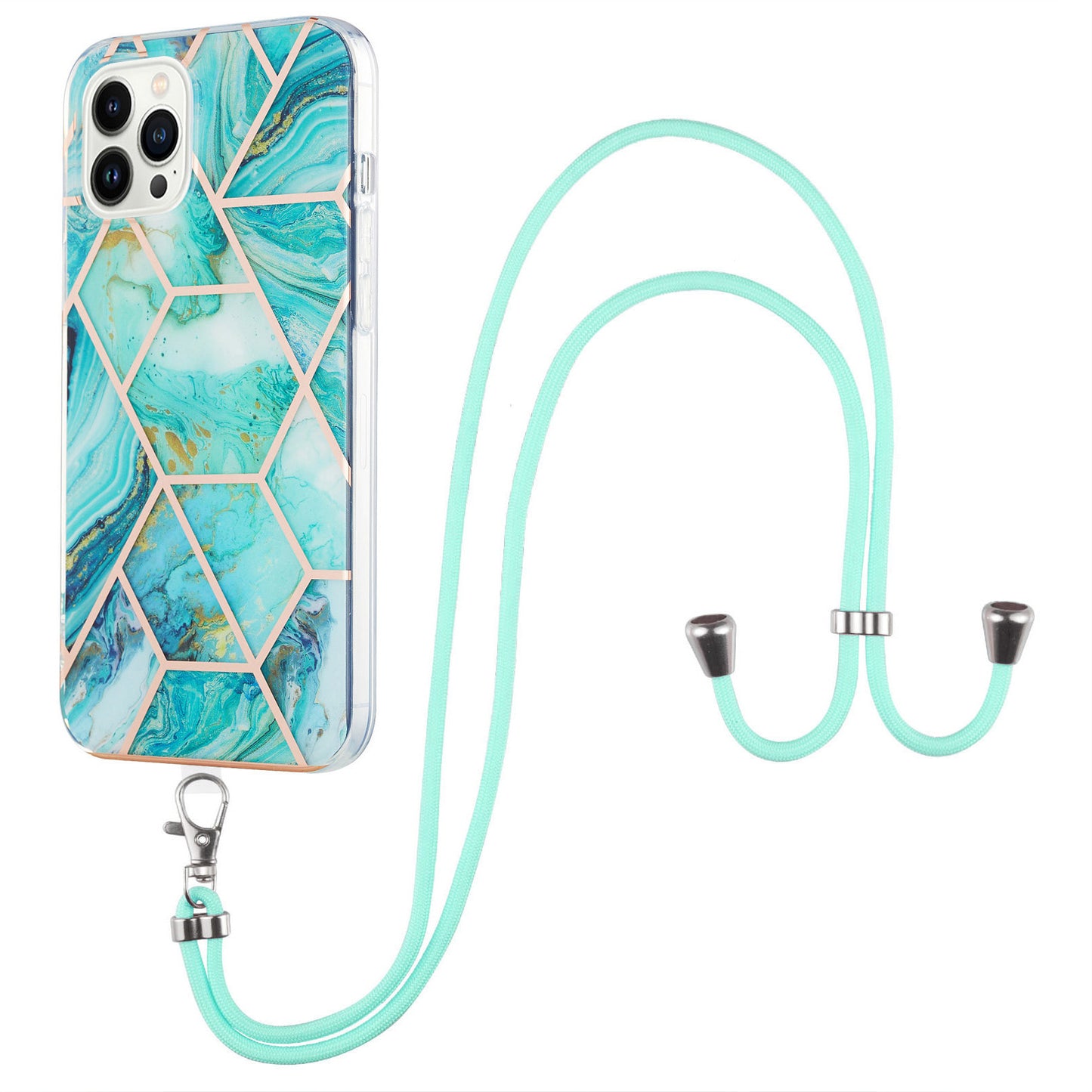 YB IMD Series-5 For iPhone 15 Pro Max Electroplating TPU Cell Phone Case IML IMD Phone Shell Cover with Lanyard