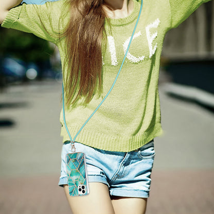 YB IMD Series-5 For iPhone 15 Pro Max Electroplating TPU Cell Phone Case IML IMD Phone Shell Cover with Lanyard