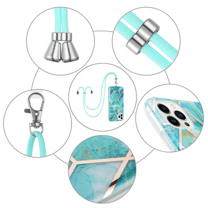 YB IMD Series-5 For iPhone 15 Pro Max Electroplating TPU Cell Phone Case IML IMD Phone Shell Cover with Lanyard