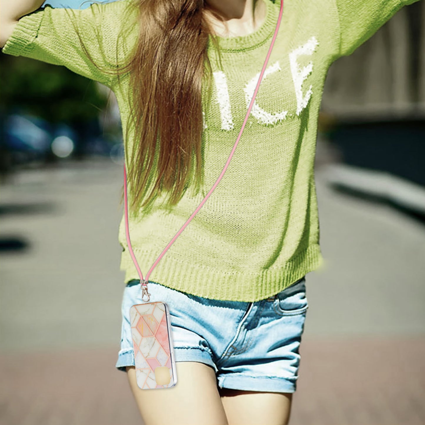 YB IMD Series-5 For iPhone 15 Pro Max Electroplating TPU Cell Phone Case IML IMD Phone Shell Cover with Lanyard