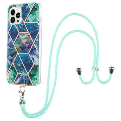 YB IMD Series-5 For iPhone 15 Pro Max Electroplating TPU Cell Phone Case IML IMD Phone Shell Cover with Lanyard