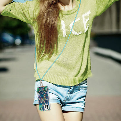 YB IMD Series-5 For iPhone 15 Pro Max Electroplating TPU Cell Phone Case IML IMD Phone Shell Cover with Lanyard