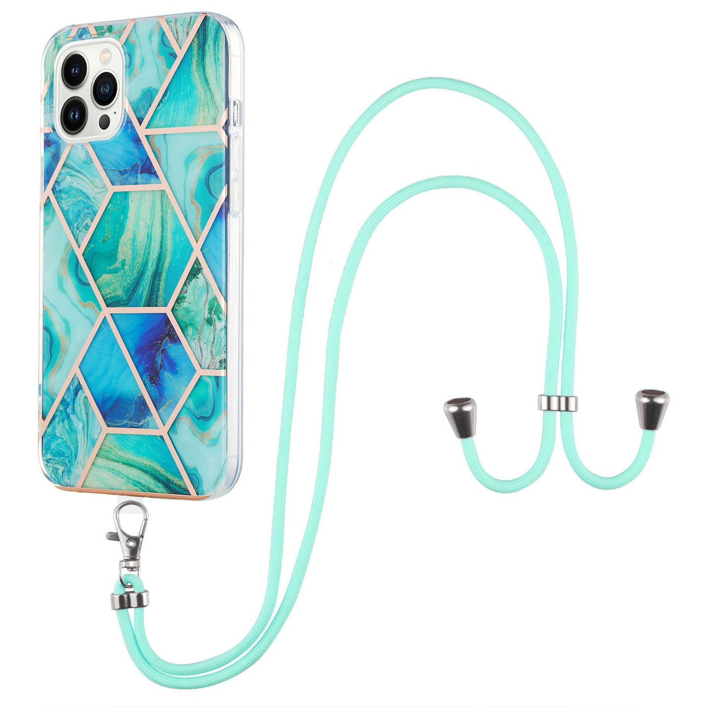 YB IMD Series-5 For iPhone 15 Pro Max Electroplating TPU Cell Phone Case IML IMD Phone Shell Cover with Lanyard