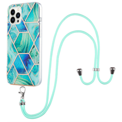 YB IMD Series-5 For iPhone 15 Pro Max Electroplating TPU Cell Phone Case IML IMD Phone Shell Cover with Lanyard