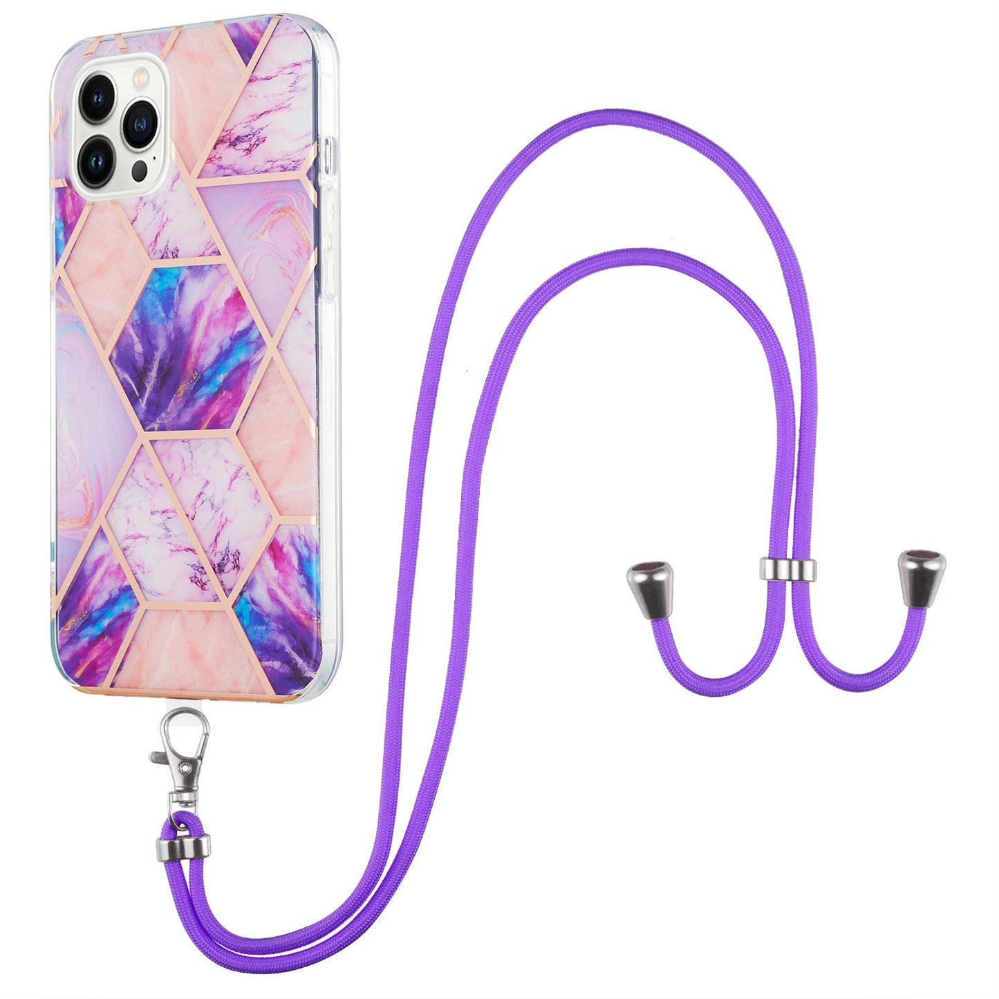 YB IMD Series-5 For iPhone 15 Pro Max Electroplating TPU Cell Phone Case IML IMD Phone Shell Cover with Lanyard