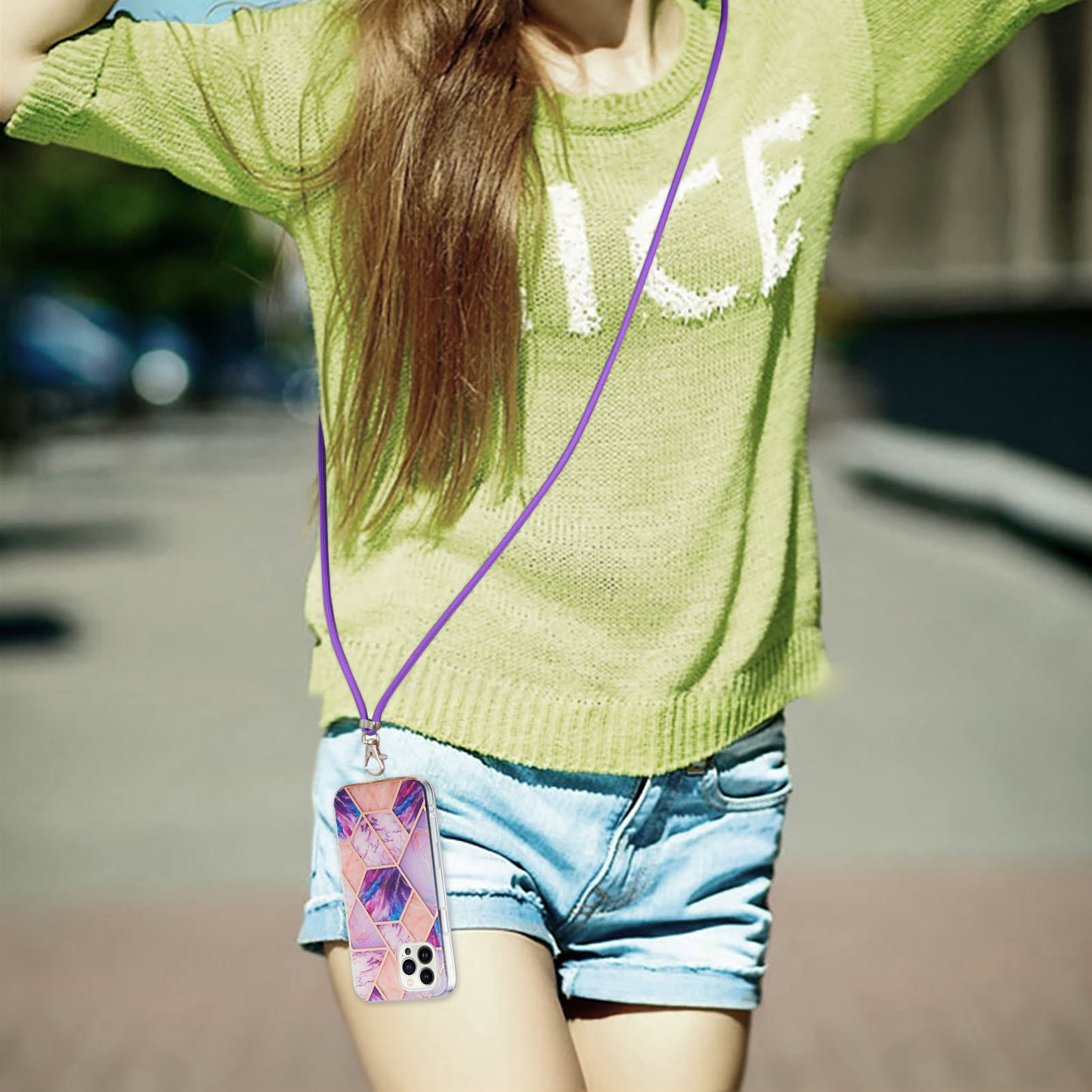 YB IMD Series-5 For iPhone 15 Pro Max Electroplating TPU Cell Phone Case IML IMD Phone Shell Cover with Lanyard