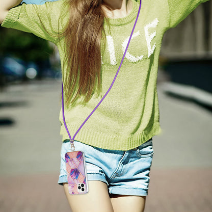 YB IMD Series-5 For iPhone 15 Pro Max Electroplating TPU Cell Phone Case IML IMD Phone Shell Cover with Lanyard