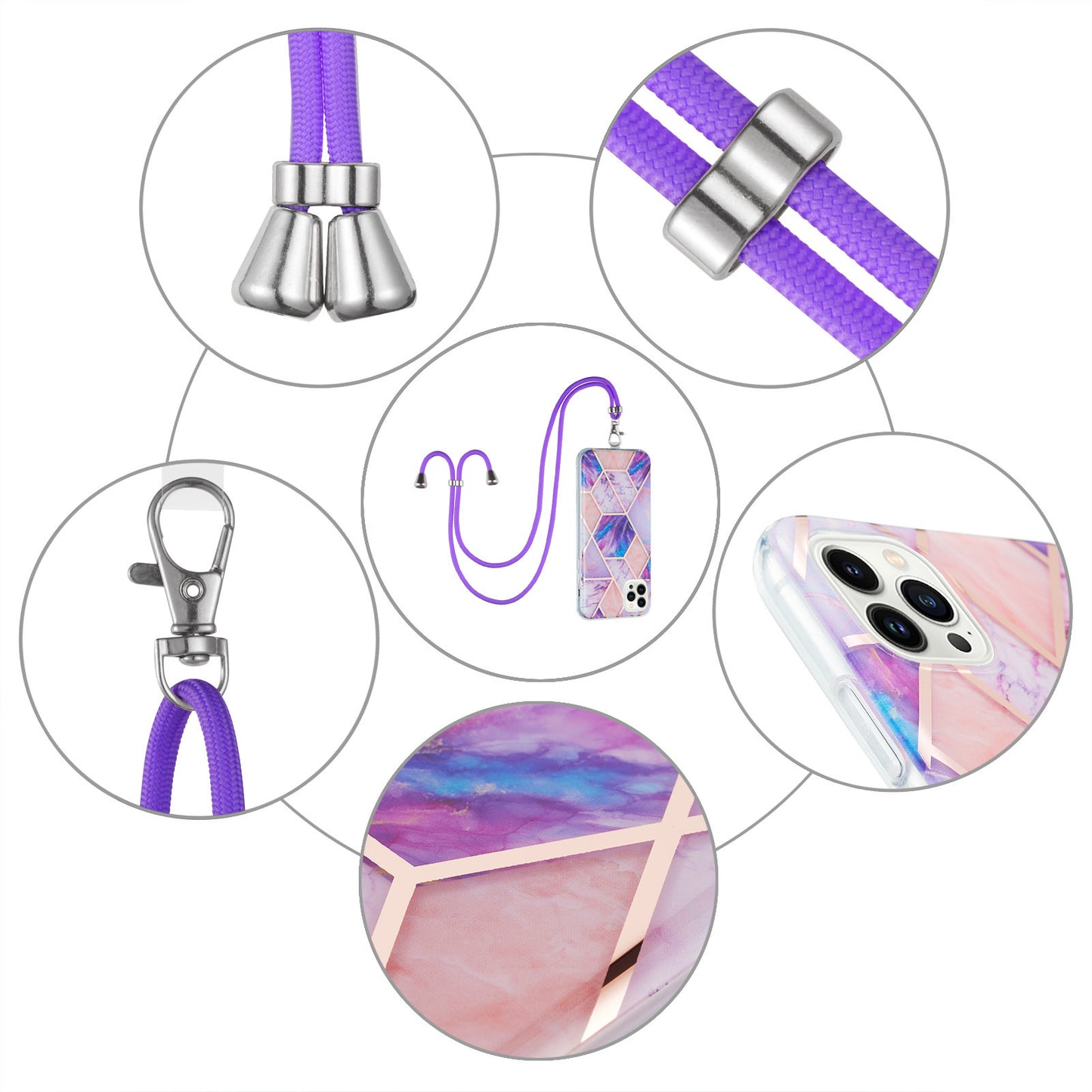 YB IMD Series-5 For iPhone 15 Pro Max Electroplating TPU Cell Phone Case IML IMD Phone Shell Cover with Lanyard