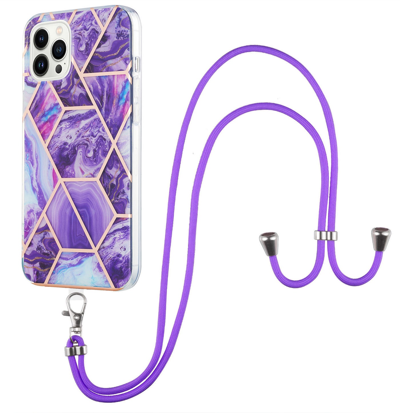 YB IMD Series-5 For iPhone 15 Pro Max Electroplating TPU Cell Phone Case IML IMD Phone Shell Cover with Lanyard