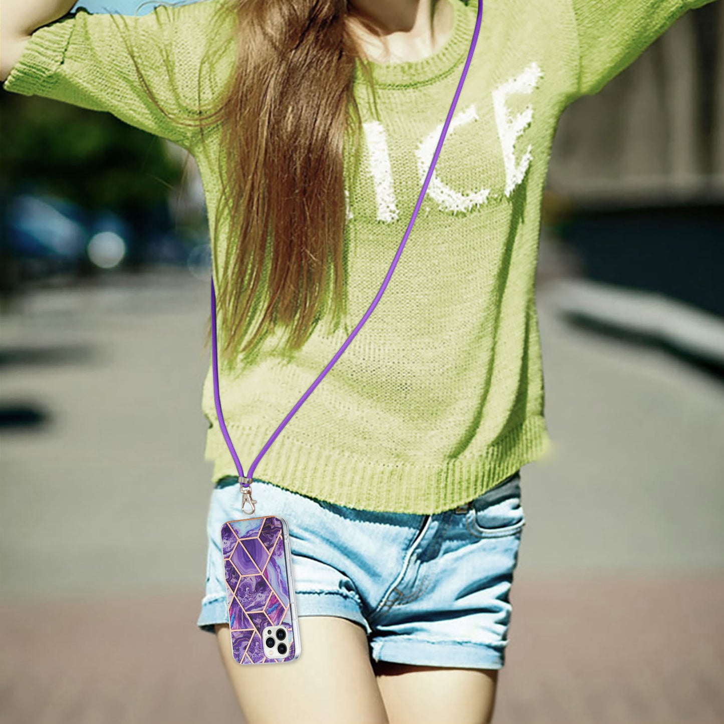 YB IMD Series-5 For iPhone 15 Pro Max Electroplating TPU Cell Phone Case IML IMD Phone Shell Cover with Lanyard