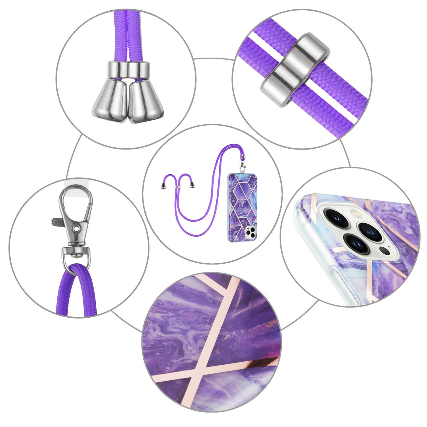 YB IMD Series-5 For iPhone 15 Pro Max Electroplating TPU Cell Phone Case IML IMD Phone Shell Cover with Lanyard