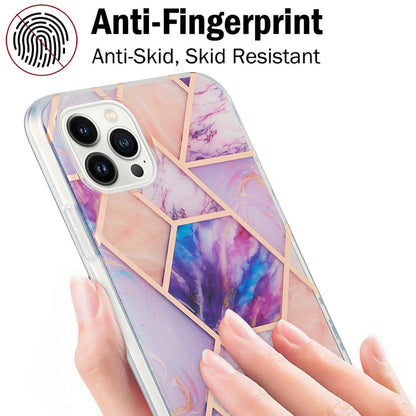 YB IMD Series-3 Soft TPU Phone Case for iPhone 15 Pro Max , Marble Pattern IMD IML Double-sided Electroplating Cover