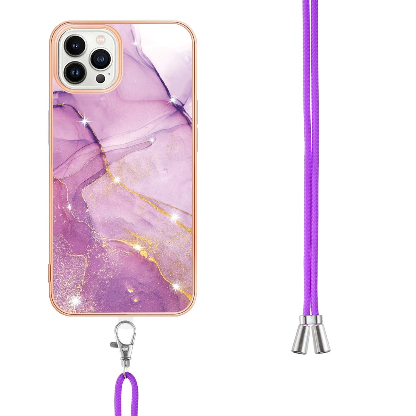 YB IMD Series-9 For iPhone 15 Pro Max Phone Case Electroplating TPU  IMD Marble Pattern Cover with Lanyard