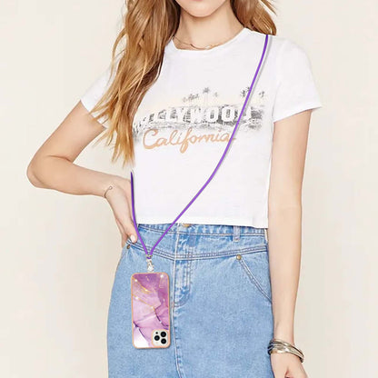 YB IMD Series-9 For iPhone 15 Pro Max Phone Case Electroplating TPU  IMD Marble Pattern Cover with Lanyard
