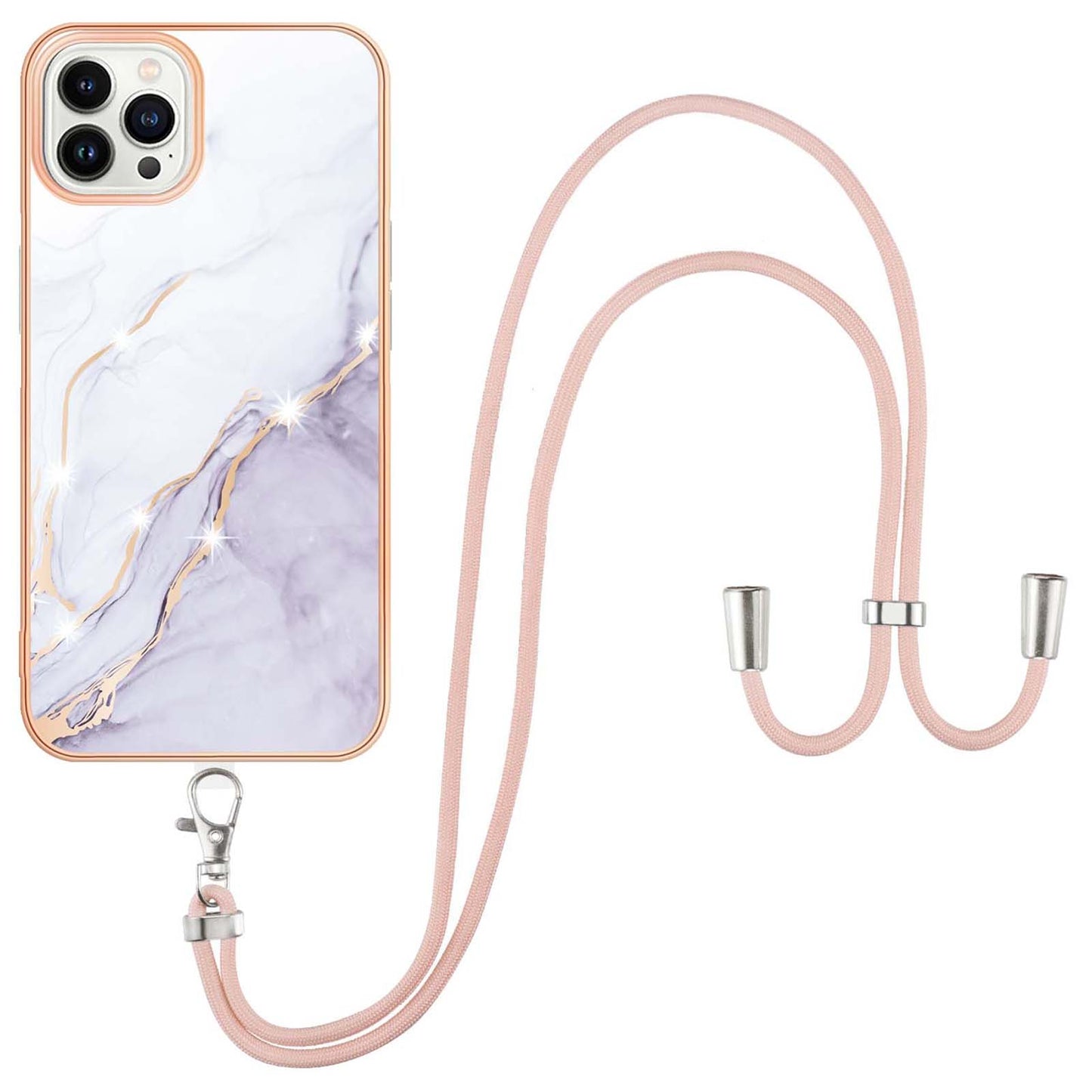 YB IMD Series-9 For iPhone 15 Pro Max Phone Case Electroplating TPU  IMD Marble Pattern Cover with Lanyard