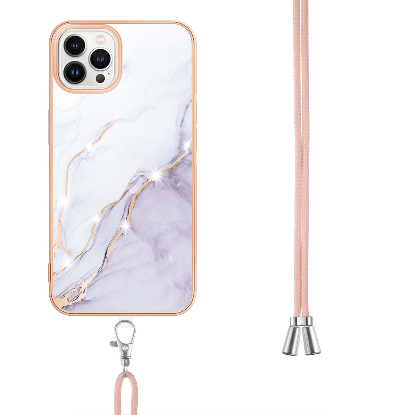 YB IMD Series-9 For iPhone 15 Pro Max Phone Case Electroplating TPU  IMD Marble Pattern Cover with Lanyard