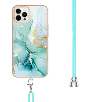 YB IMD Series-9 For iPhone 15 Pro Max Phone Case Electroplating TPU  IMD Marble Pattern Cover with Lanyard