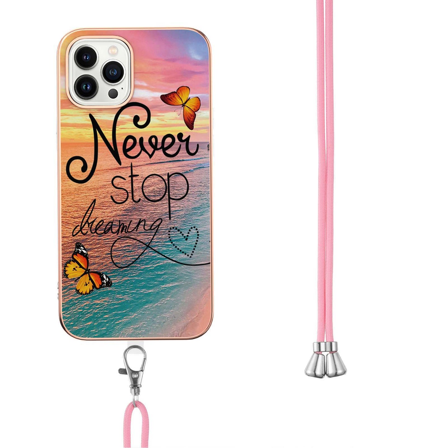 YB IMD Series-4 for iPhone 15 Pro TPU Cover Electroplating Marble Flower Pattern IMD Phone Case with Lanyard