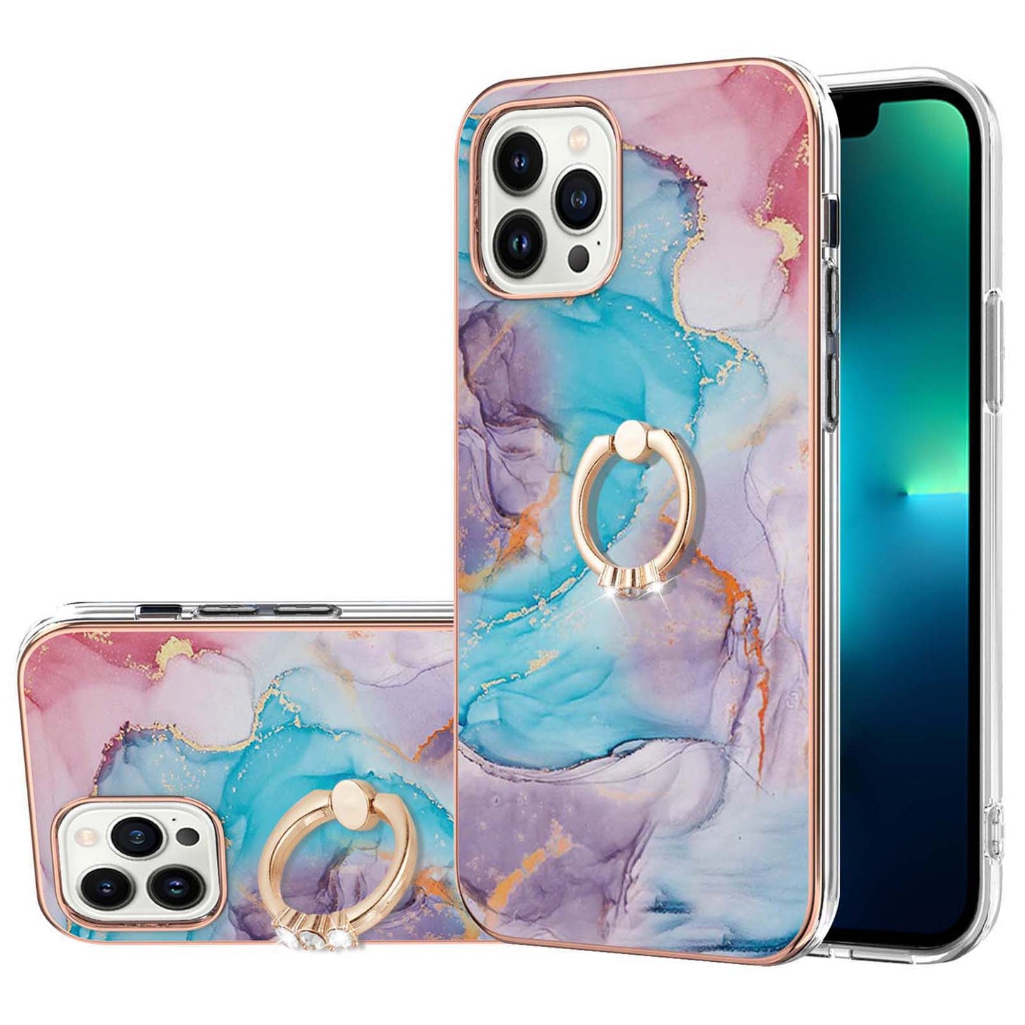 YB IMD Series-6 For iPhone 15 Pro Kickstand Phone Case IMD IML Electroplating TPU Phone Cover