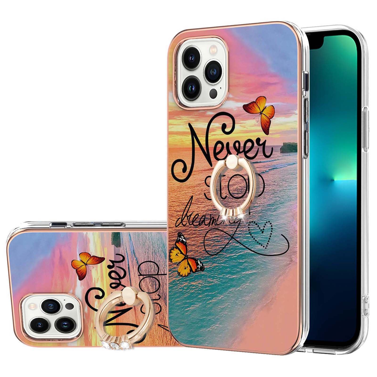 YB IMD Series-6 For iPhone 15 Pro Kickstand Phone Case IMD IML Electroplating TPU Phone Cover