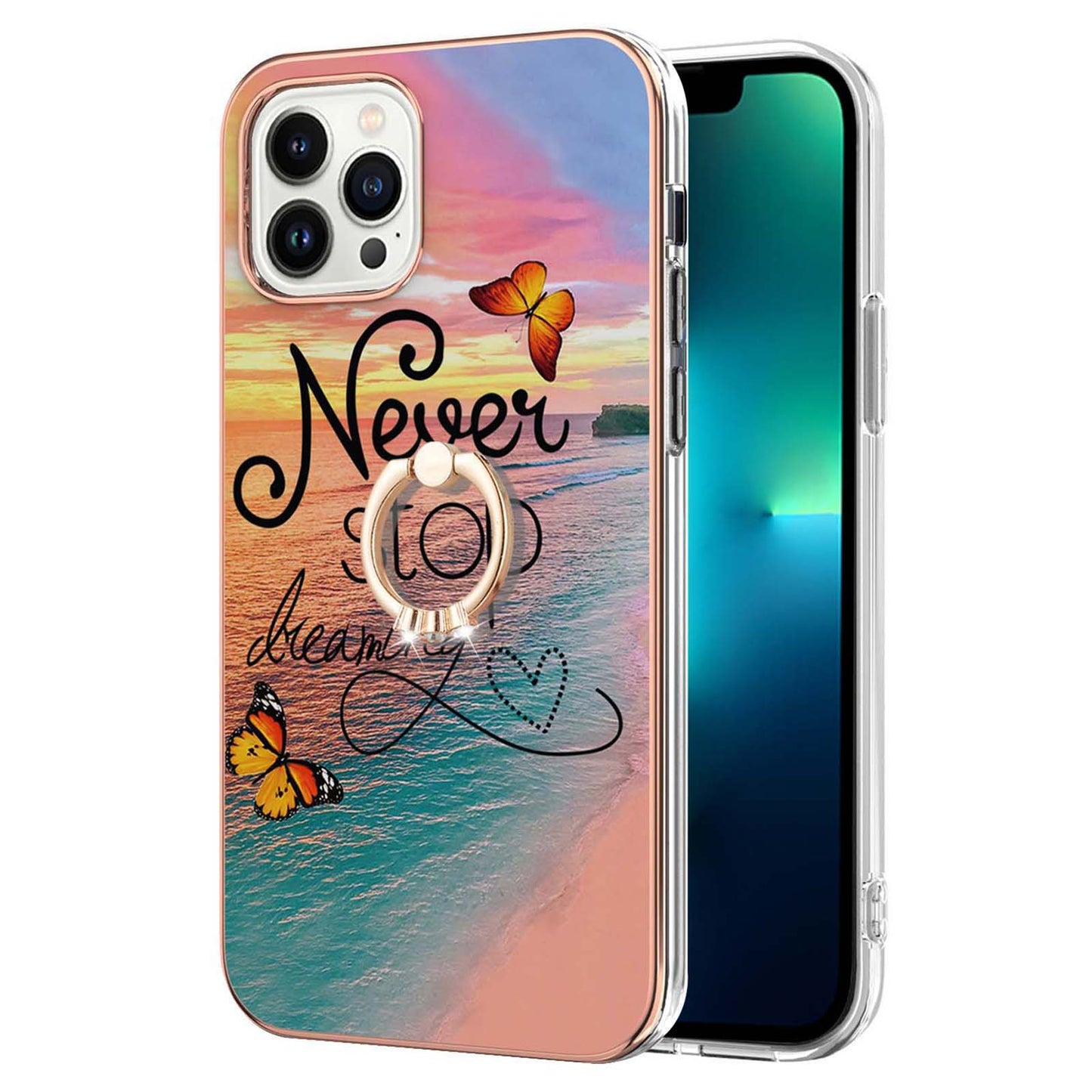 YB IMD Series-6 For iPhone 15 Pro Kickstand Phone Case IMD IML Electroplating TPU Phone Cover