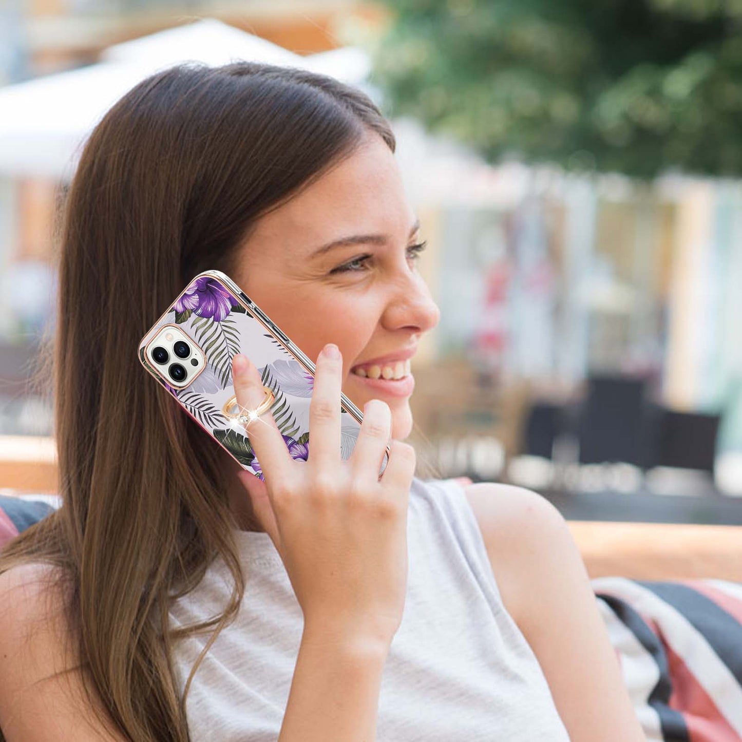 YB IMD Series-6 For iPhone 15 Pro Kickstand Phone Case IMD IML Electroplating TPU Phone Cover