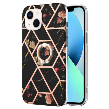 YB IMD Series-6 For iPhone 15 Plus Kickstand TPU Case IMD IML Marble Pattern Electroplating Phone Cover