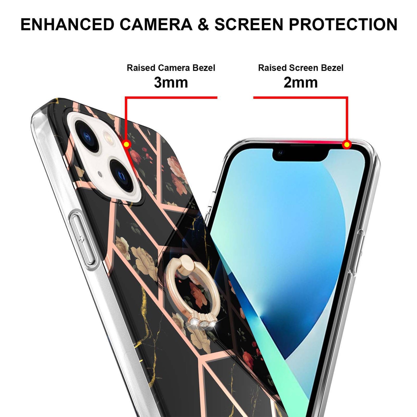 YB IMD Series-6 For iPhone 15 Plus Kickstand TPU Case IMD IML Marble Pattern Electroplating Phone Cover