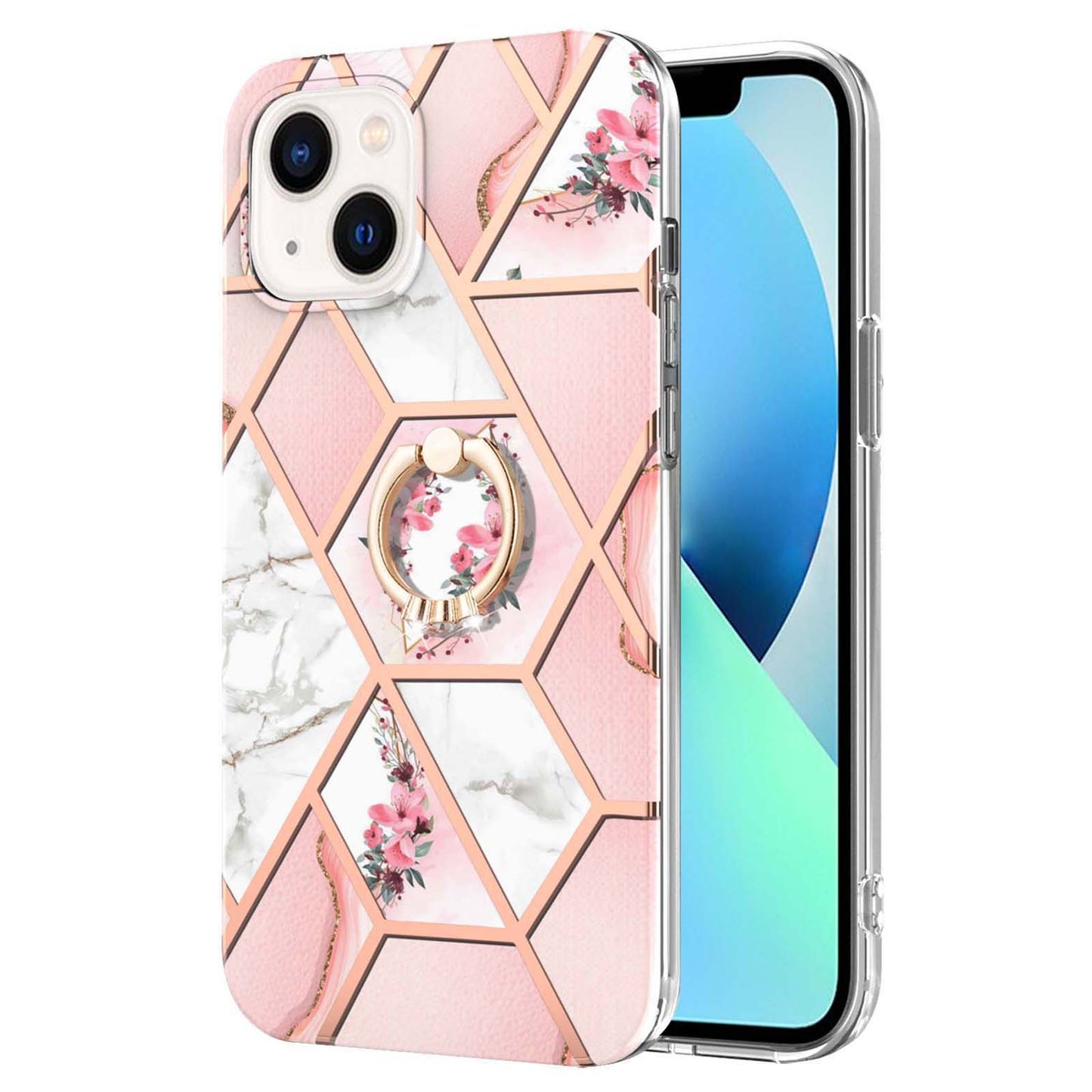 YB IMD Series-6 For iPhone 15 Plus Kickstand TPU Case IMD IML Marble Pattern Electroplating Phone Cover