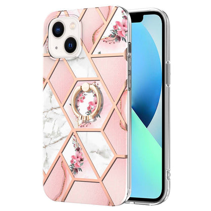 YB IMD Series-6 For iPhone 15 Plus Kickstand TPU Case IMD IML Marble Pattern Electroplating Phone Cover