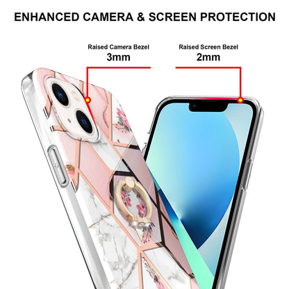 YB IMD Series-6 For iPhone 15 Plus Kickstand TPU Case IMD IML Marble Pattern Electroplating Phone Cover