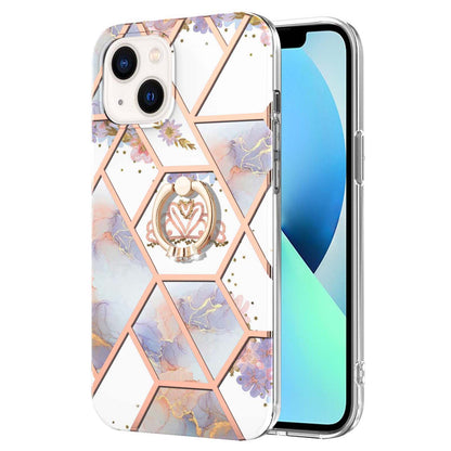 YB IMD Series-6 For iPhone 15 Plus Kickstand TPU Case IMD IML Marble Pattern Electroplating Phone Cover