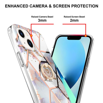 YB IMD Series-6 For iPhone 15 Plus Kickstand TPU Case IMD IML Marble Pattern Electroplating Phone Cover