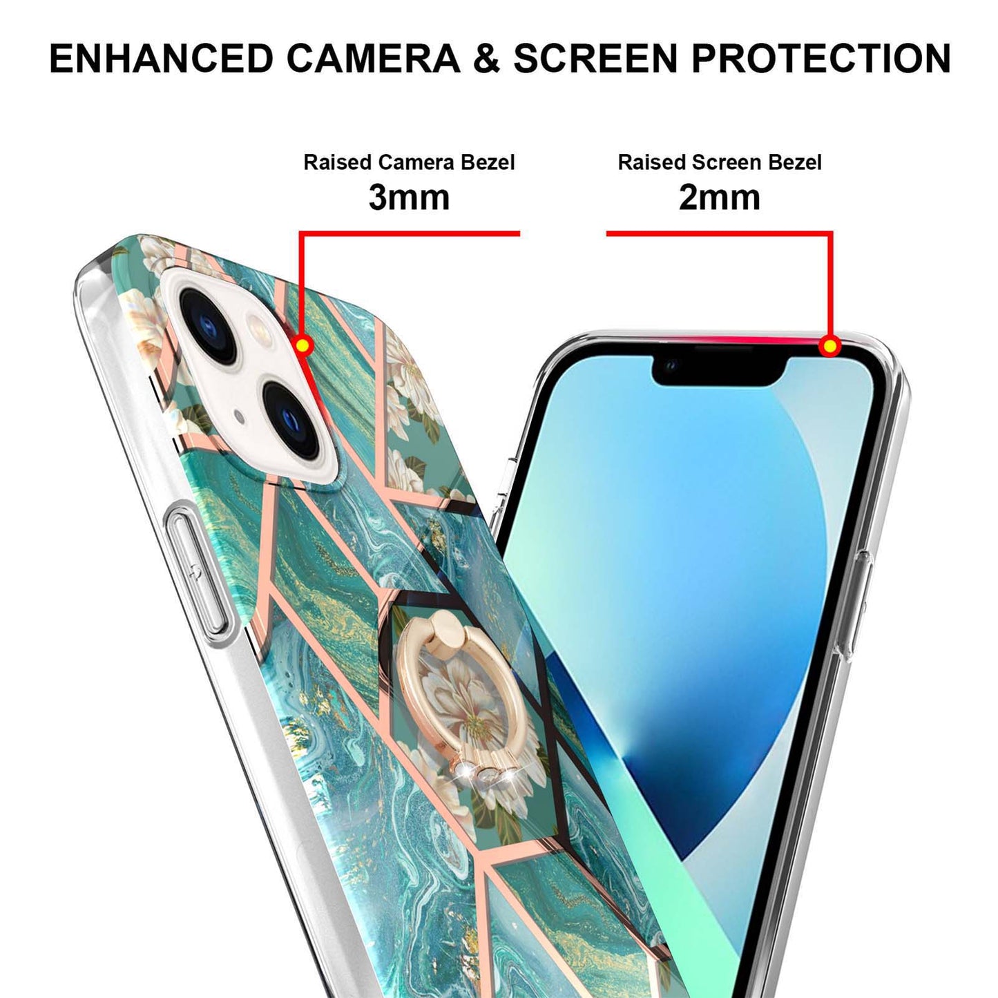 YB IMD Series-6 For iPhone 15 Plus Kickstand TPU Case IMD IML Marble Pattern Electroplating Phone Cover