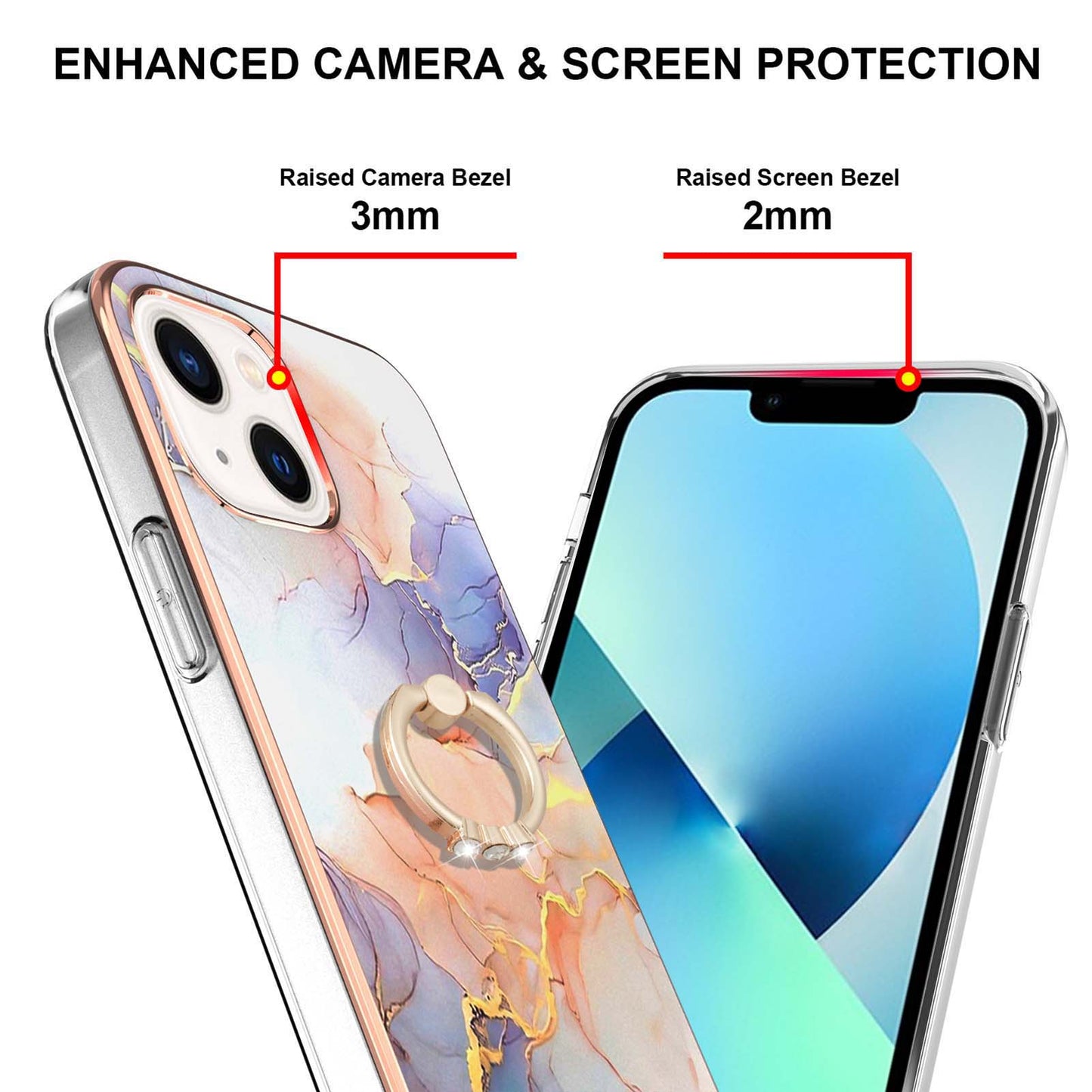 YB IMD Series-6 For iPhone 15 Plus Kickstand TPU Case IMD IML Marble Pattern Electroplating Phone Cover