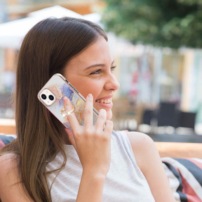 YB IMD Series-6 For iPhone 15 Plus Kickstand TPU Case IMD IML Marble Pattern Electroplating Phone Cover