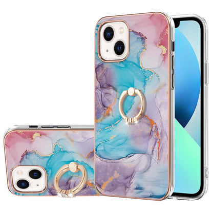 YB IMD Series-6 For iPhone 15 Plus Kickstand TPU Case IMD IML Marble Pattern Electroplating Phone Cover