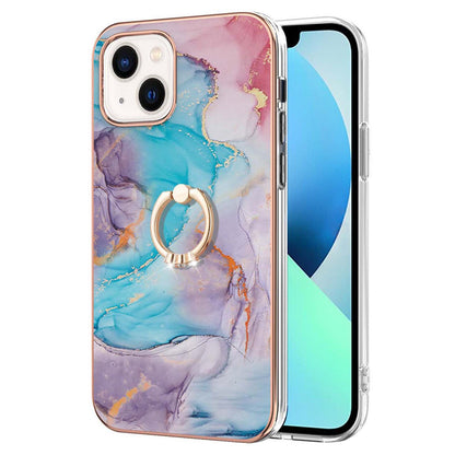 YB IMD Series-6 For iPhone 15 Plus Kickstand TPU Case IMD IML Marble Pattern Electroplating Phone Cover