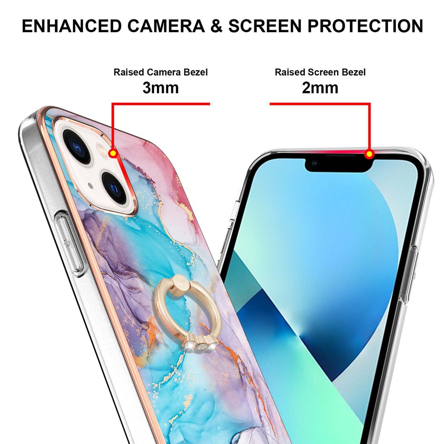 YB IMD Series-6 For iPhone 15 Plus Kickstand TPU Case IMD IML Marble Pattern Electroplating Phone Cover