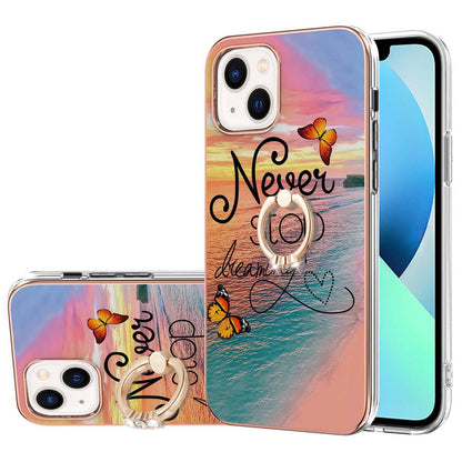 YB IMD Series-6 For iPhone 15 Plus Kickstand TPU Case IMD IML Marble Pattern Electroplating Phone Cover