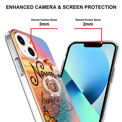YB IMD Series-6 For iPhone 15 Plus Kickstand TPU Case IMD IML Marble Pattern Electroplating Phone Cover