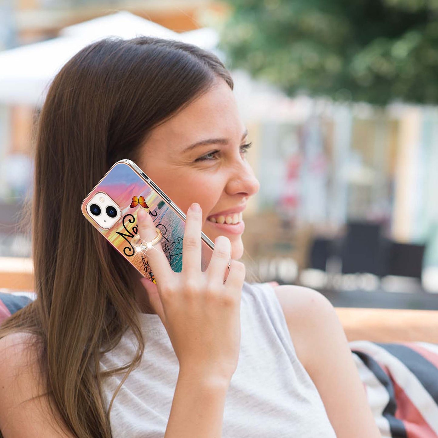 YB IMD Series-6 For iPhone 15 Plus Kickstand TPU Case IMD IML Marble Pattern Electroplating Phone Cover