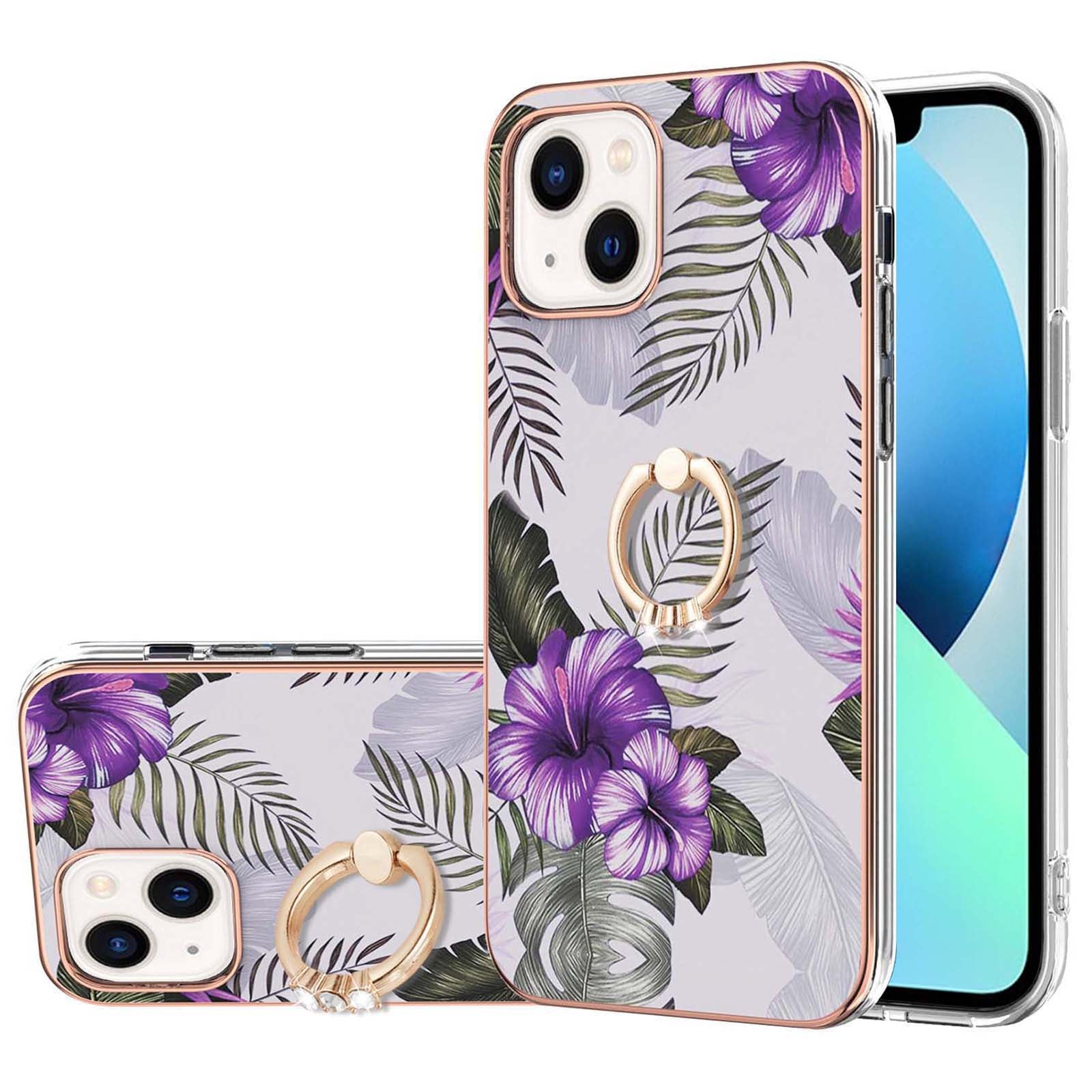 YB IMD Series-6 For iPhone 15 Plus Kickstand TPU Case IMD IML Marble Pattern Electroplating Phone Cover
