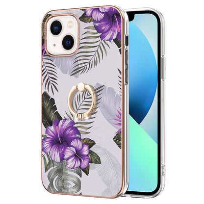 YB IMD Series-6 For iPhone 15 Plus Kickstand TPU Case IMD IML Marble Pattern Electroplating Phone Cover