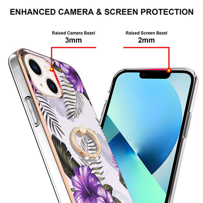 YB IMD Series-6 For iPhone 15 Plus Kickstand TPU Case IMD IML Marble Pattern Electroplating Phone Cover