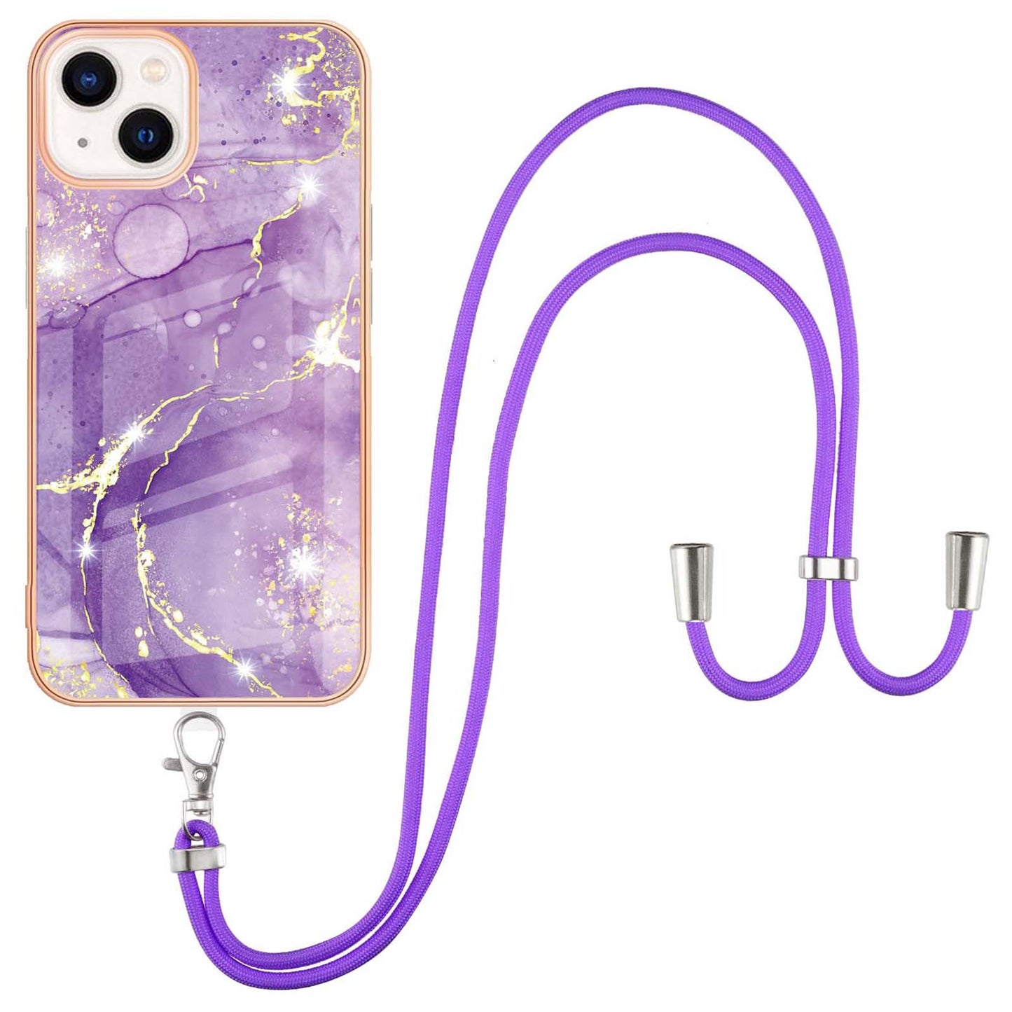 YB IMD Series-9 For iPhone 15 IMD Marble Pattern Phone Case Electroplating TPU Cover with Lanyard